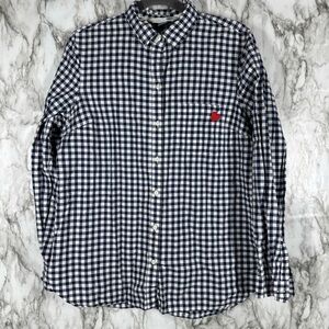 Old Navy Womens The Classic Shirt M Navy Plaid Long Sleeve Button Up